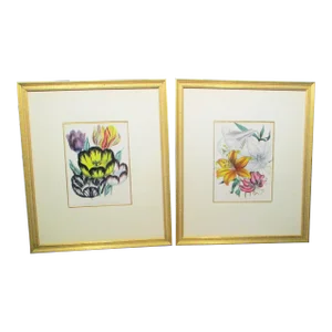 1841 English Botanical Hand-Colored Lithographs - Set of 2