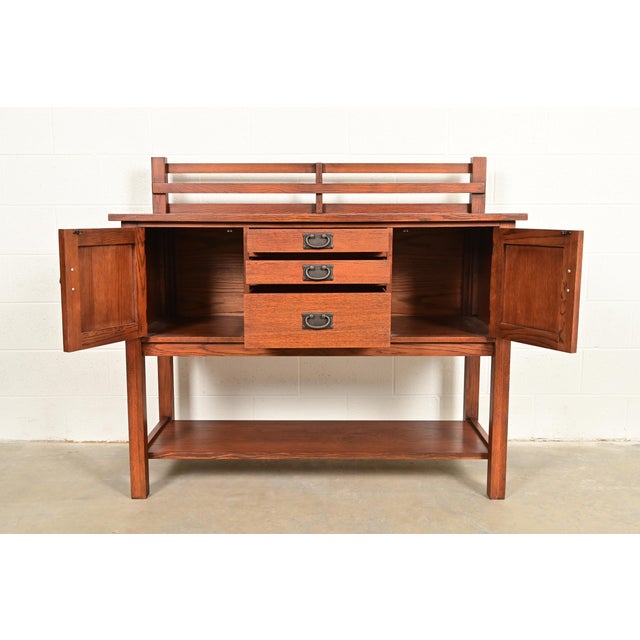 Late 20th Century Stickley Style Mission Oak Arts & Crafts Sideboard or Bar Cabinet For Sale - Image 5 of 15