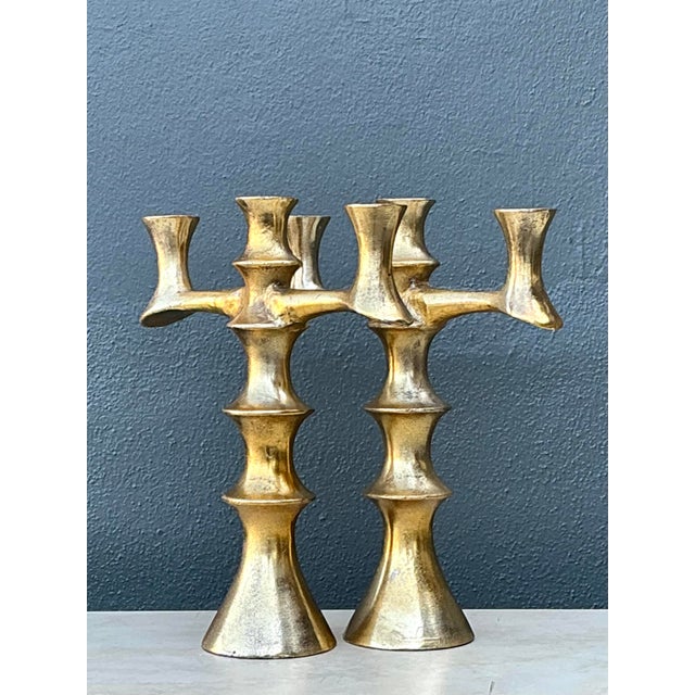 Bronze Vintage Brutalist Bronze Candlesticks - A Pair For Sale - Image 8 of 10