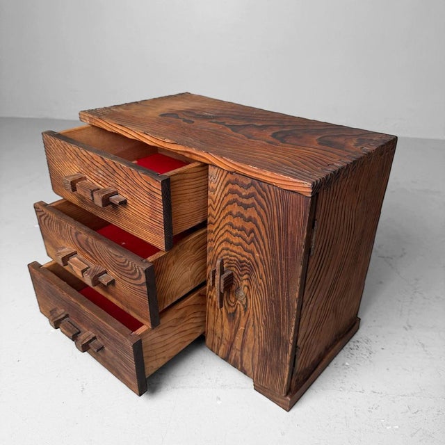 Wood Japanese Sugi Storage Cabinet with Drawers and Door, 1960s For Sale - Image 7 of 11