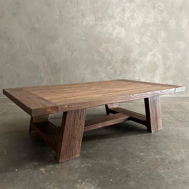 Reclaimed Elm Wood Coffee Table in Walnut Finish-56" For Sale - Image 4 of 12