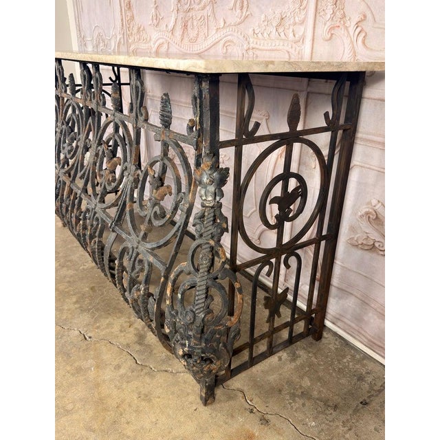 Antique French Console Table, Wrought Iron & Marble, Circa 1880 For Sale In Los Angeles - Image 6 of 18
