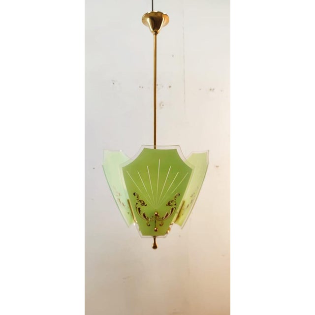 Mid-Century Modern Suspension Lamp with 3-Decorative Glasses For Sale - Image 3 of 18