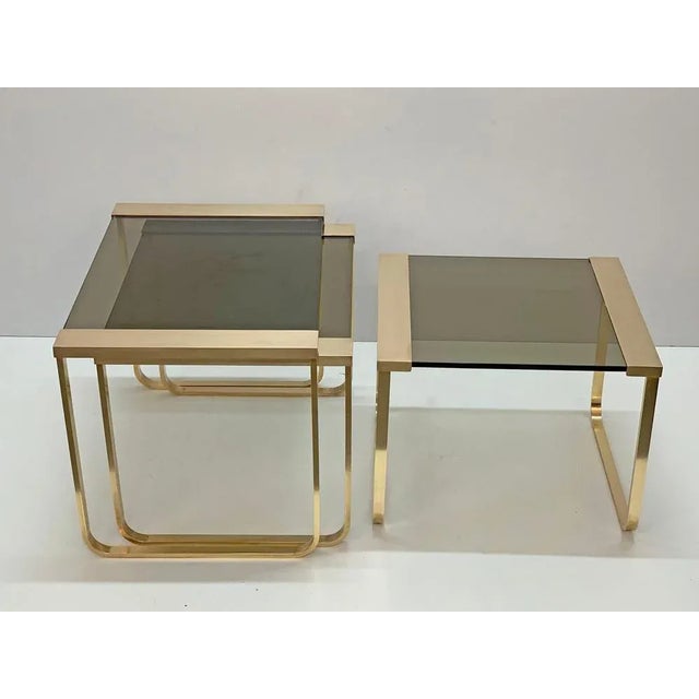 Mid-Century Solid Brass and Smoked Glass Interlocking Side Tables, 1970s, Set of 3 For Sale - Image 14 of 16