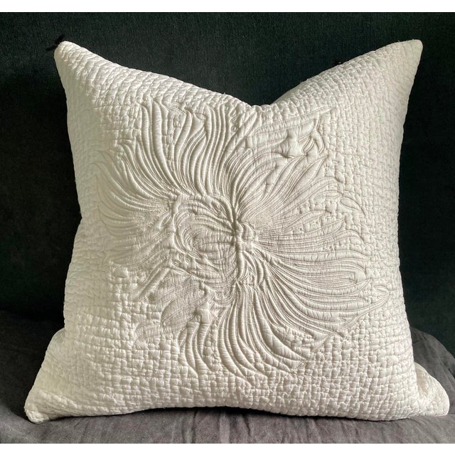 Dahlia Floral Hand Quilted Decorative Silk Pillow Cover For Sale - Image 4 of 7