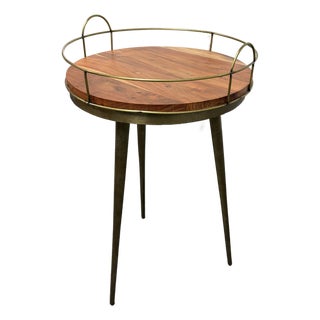 West Elm Casted Tripod Round Side Table + Tray For Sale