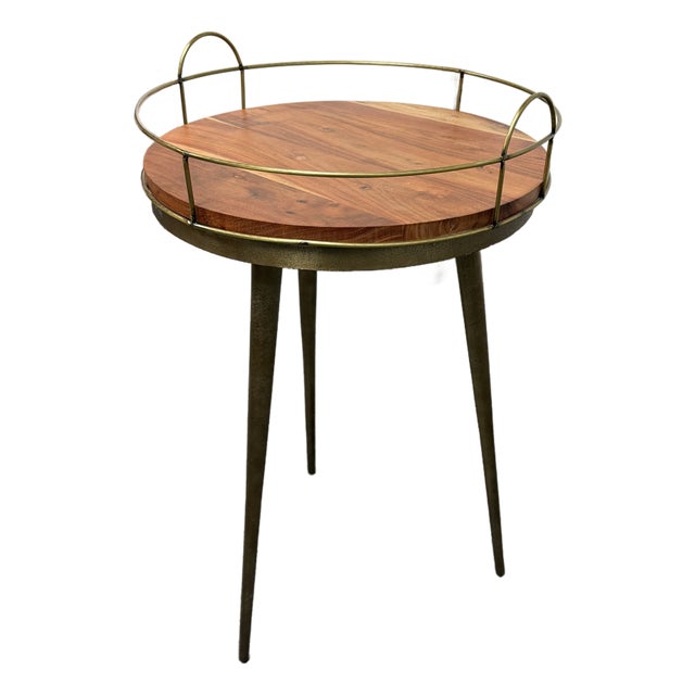 West Elm Casted Tripod Round Side Table + Tray For Sale