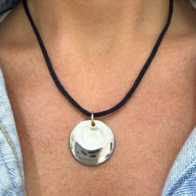 Silver Tiffany & Co. Elsa Peretti 925 Round Disc Silk Cord Pendant Necklace For Sale - Image 8 of 8