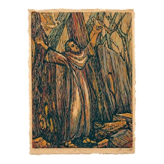 St. Francis | Paint on Textile, Dated 1975 For Sale