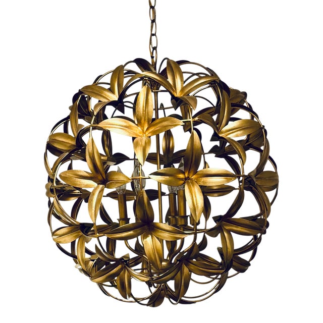 Currey & Company Modern Gold Orb Helenium Chandelier For Sale