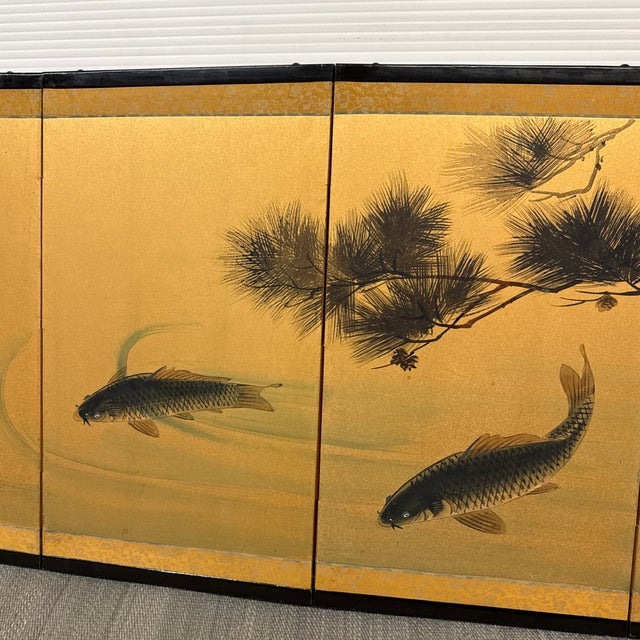 Hand Painted Asian Koi Fish Folding Screen For Sale - Image 12 of 12