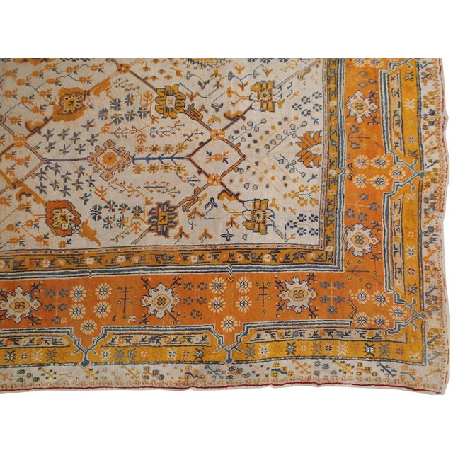 Antique Oushak Carpet, Oriental Rug, Handmade Ivory, Muted Orange, Soft Saffron For Sale - Image 14 of 18
