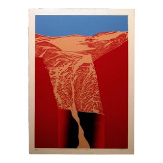 1980s Ted Thomas "Lunar Well" Signed Art Etching Abstract Red Blue For Sale