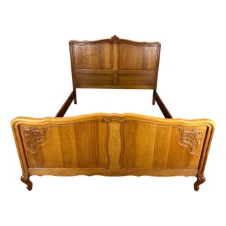 Vintage Louis XV French Double Bed in Oak For Sale