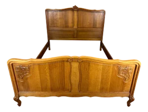 Vintage Louis XV French Double Bed in Oak