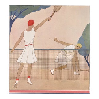 1929 Art Deco Print for Woman Who Loves Tennis,matted For Sale