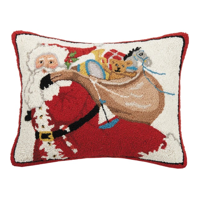 Santa with Bag Of Presents Hook Pillow 16" x 20" For Sale