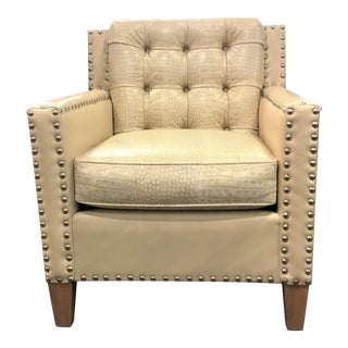 Leather Craft Co. Modern Embossed Alligator Print Cream Leather Club Chair For Sale