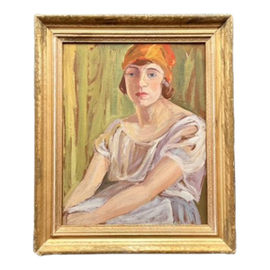 Mid 20th Century Vintage Boho Original Oil Portrait on Board