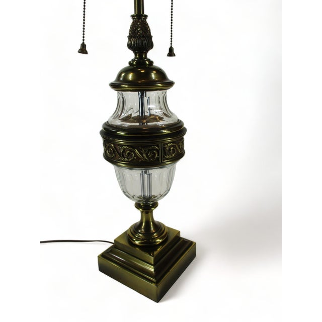 STIFFEL Brass & Crystal Pineapple Torchiere Table Lamp 36" Hollywood Regency In good vintage used condition Corded