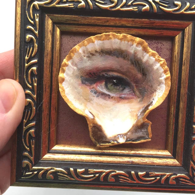 Original Painting on Shell Framed Lover's Eye Victorian Style Wall Decor by Artist Valeriya Serova For Sale - Image 6 of 8