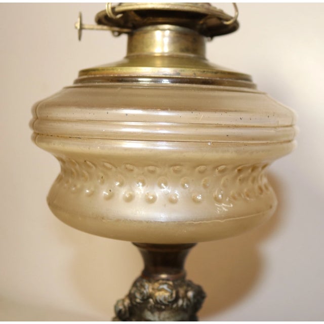 Metal Antique Figural Lady Bust Oil Lamp Glass Font Gilded Metal Cast Iron Stand For Sale - Image 7 of 10