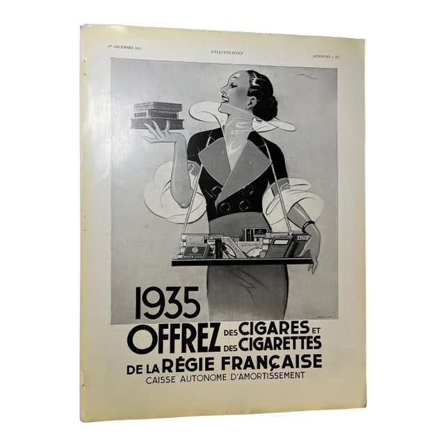 1934 French Cigarette Ad Print For Sale