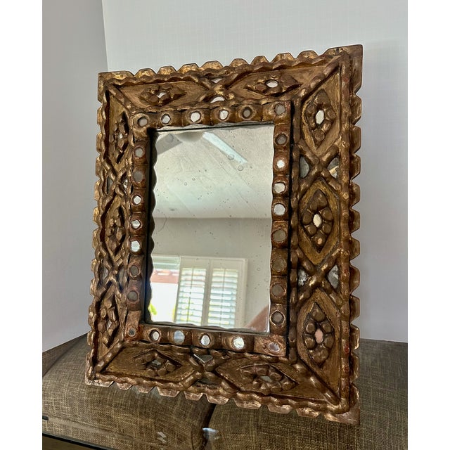 Brown Spanish Colonial Style Gilt Wood Wall Mirror For Sale - Image 8 of 17