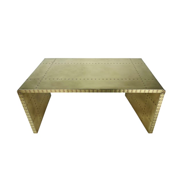 Wood Vintage Sarreid Brass Clad Waterfall Coffee Table or Bench For Sale - Image 7 of 15