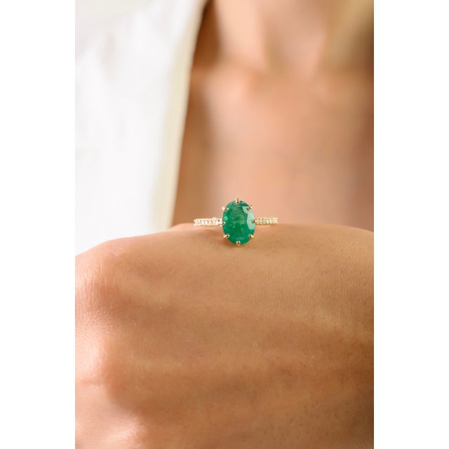 Antique 8 Prong Set 2.68 Ct Emerald Diamond Ring in 14k Gold Size 7 For Sale - Image 9 of 15