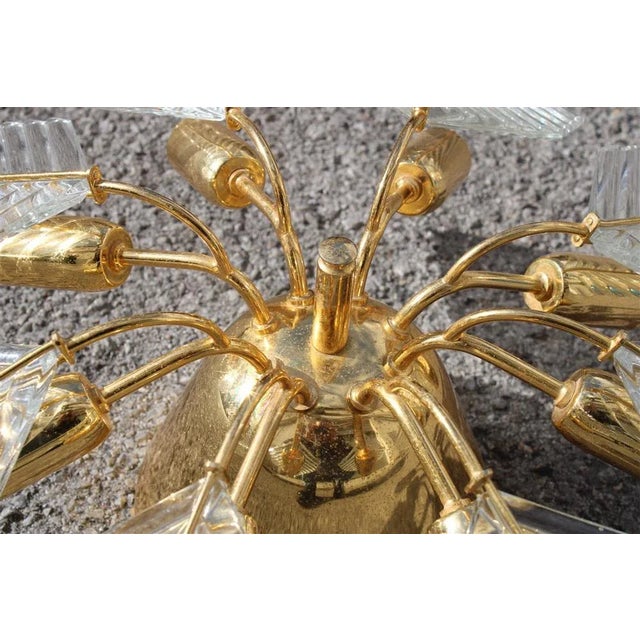 Mid-Century Modern Golden Metal and Crystal Round Chandelier from Stilkronen, 1970s For Sale - Image 3 of 10