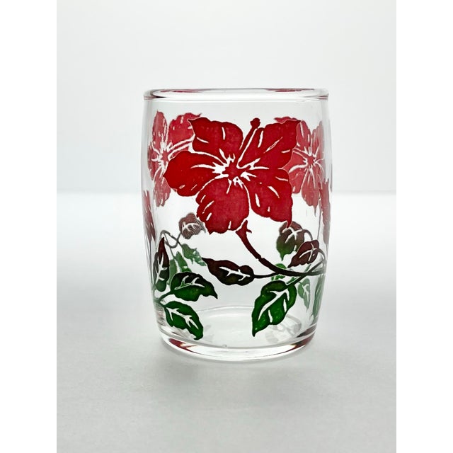 1970s “Red Hibiscus” Small Juice Tumbler Glasses - Set of 4 For Sale - Image 4 of 6
