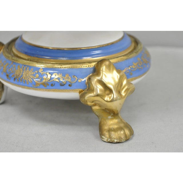 Blue Early 20th Century Nippon Hand Painted Porcelain Blue Centerpiece Compote Bowl W/ Cottage & Geese For Sale - Image 8 of 18