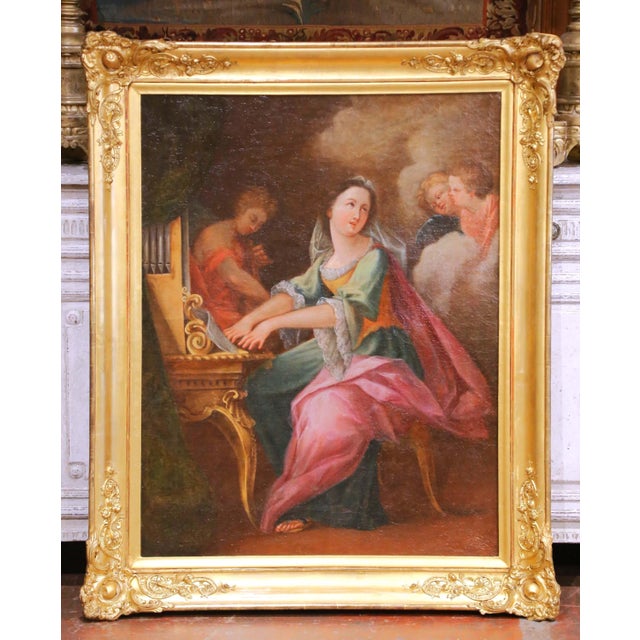 Late 18th Century 18th C. French Rococo Oil on Canvas Painting of Saint Cecilia in Giltwood Frame For Sale - Image 5 of 10