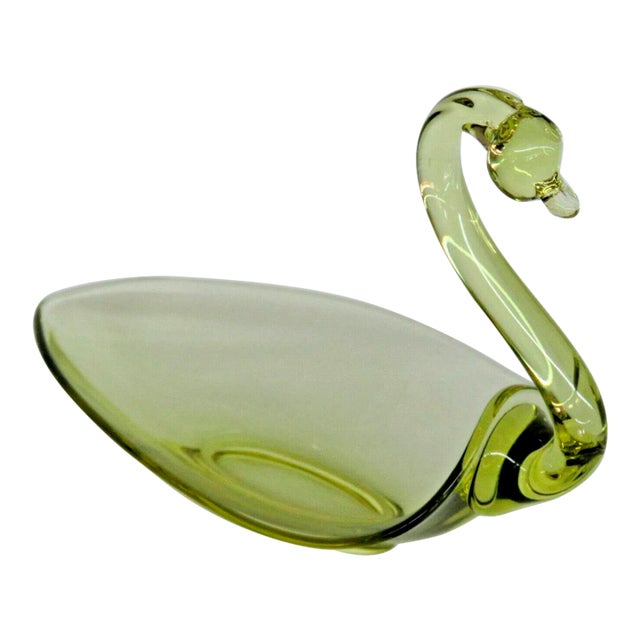 Yellow Art Glass Swan Vintage Candy Dish Bowl For Sale
