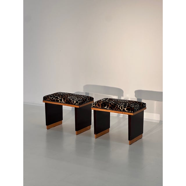 Vintage Art Deco Poufs in Spotted Leo Fabric, 1930s, Set of 2, in Flawless conditions. Designed 1920 to 1949