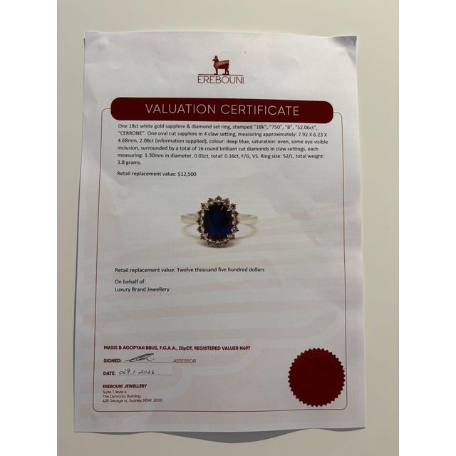 Metal Cerrone 18ct White Gold Sapphire & Diamond Ring 2.22ct 3.8g, Size 6 For Sale - Image 7 of 7