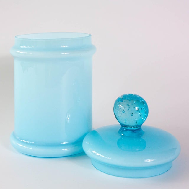 Mid-Century Modern Portuguese Light Blue Opaline Jar, 1960s For Sale - Image 3 of 15