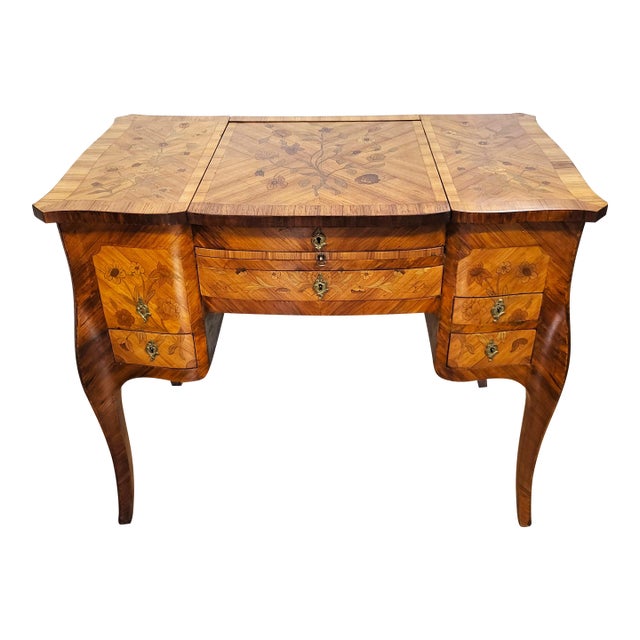 Antique French 19th C Louis XV Inlaid Tulipwood Poudre Vanity Lady Writing Desk For Sale