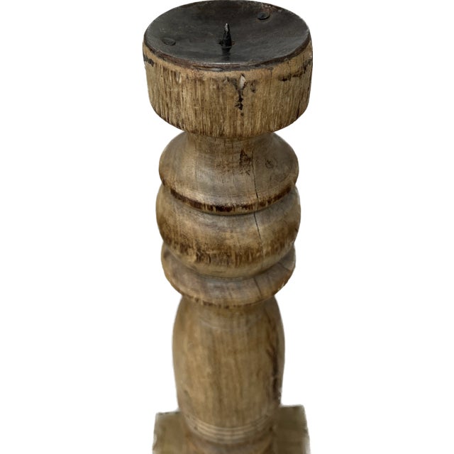 Vintage Reclaimed Wooden Candlestick For Sale - Image 4 of 5