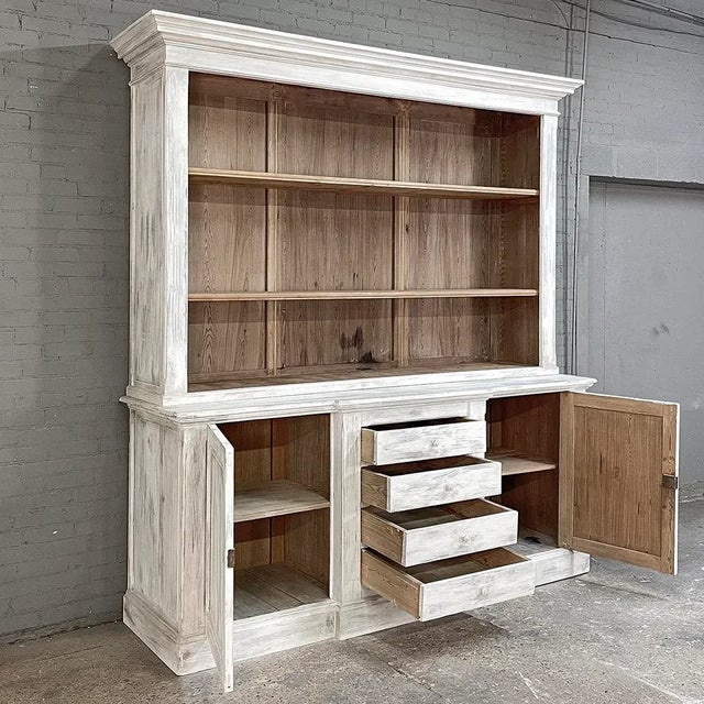 French Grand 19th Century French Rustic Neoclassical Bookcase in Whitewashed Pine For Sale - Image 3 of 13