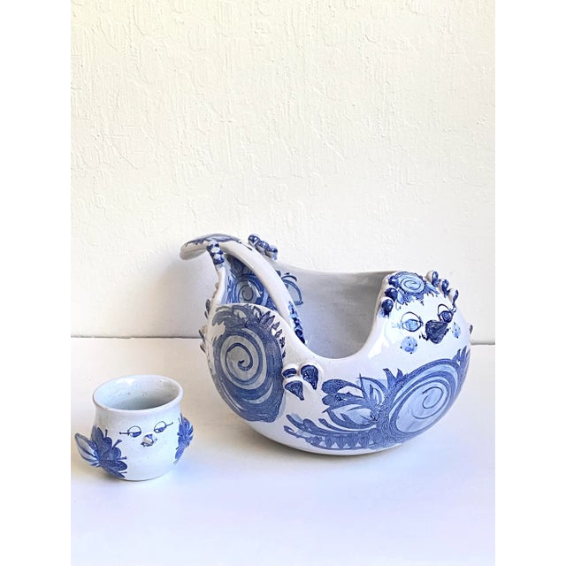 Mid 20th Century Bjorn Wiinblad Blue & White Ceramic Bird Serving Bowl, Ladle & Dish- 3 Pieces For Sale - Image 12 of 12