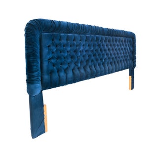 Custom Blue Velvet Tufted Headboard For Sale