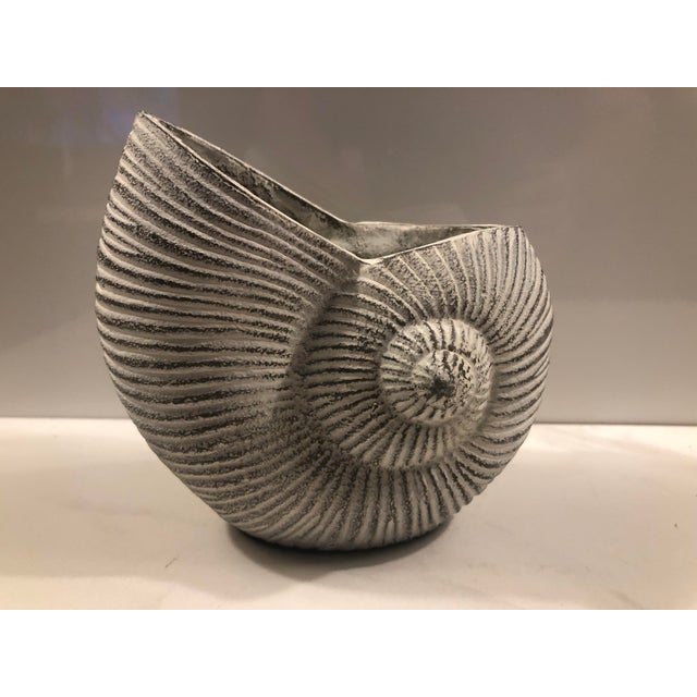 Late 20th Century Vintage Whitewashed Brass Nautical Seashell Planter For Sale - Image 5 of 7