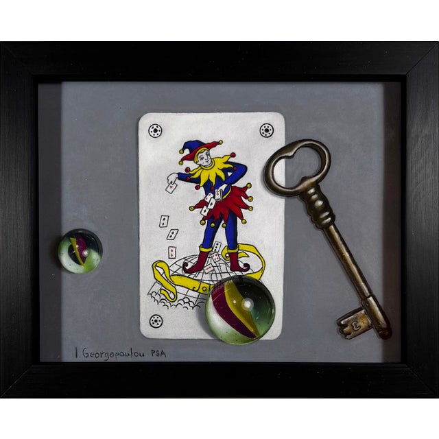 Marbles and Mischief by Irene Georgopoulou | Soft pastels on paper featuring marbles and a playing card. For Sale - Image 4 of 5