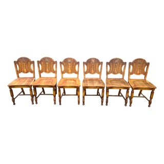 Early 20th Century Carved Wooden Dining Chairs - Set of 6 For Sale