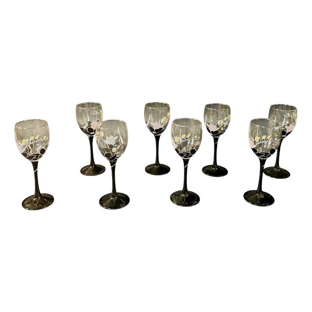 Vintage French Hand-Decorated Glasses, 1950s, Set of 6 For Sale