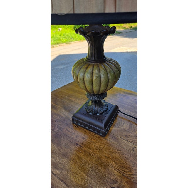 Vintage Neoclassical Table Lamp With Pleated Linen Shade & Antiqued Bronze Finish For Sale - Image 9 of 12