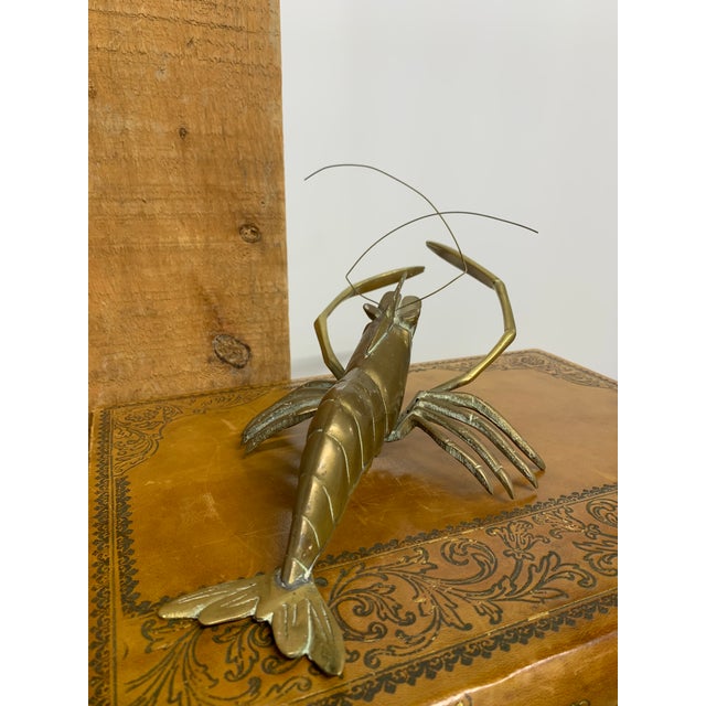 MCM Brass Crawfish Decorative Object or Wall Hanging. Unpolished Matte Finish.