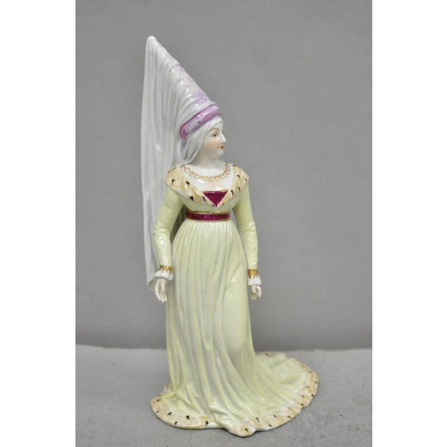 Antique Carl Thieme Potschappel German Dresden Porcelain Green Medieval Lady Figurine. Circa Early 20th Century....